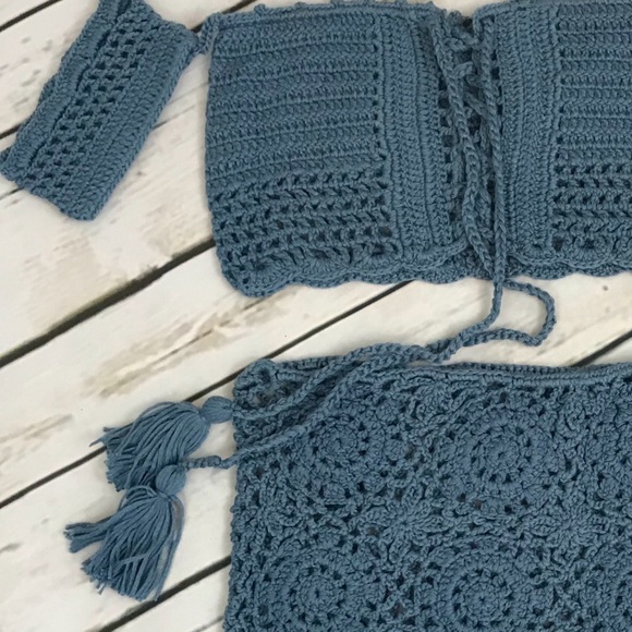 Sexy Blue High Waist Crochet Bikini w/ Corset Top - Picture 7 of 11